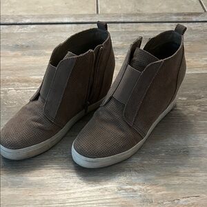Brown Perforated Wedge Sneaker Boot